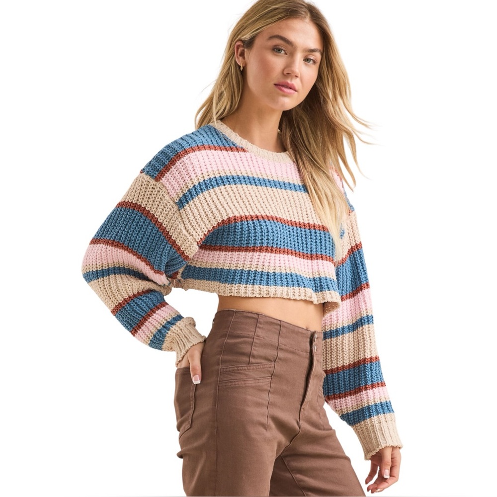NWT Altar’d State Striped Chenille Cropped Pullover Sweater Size Medium